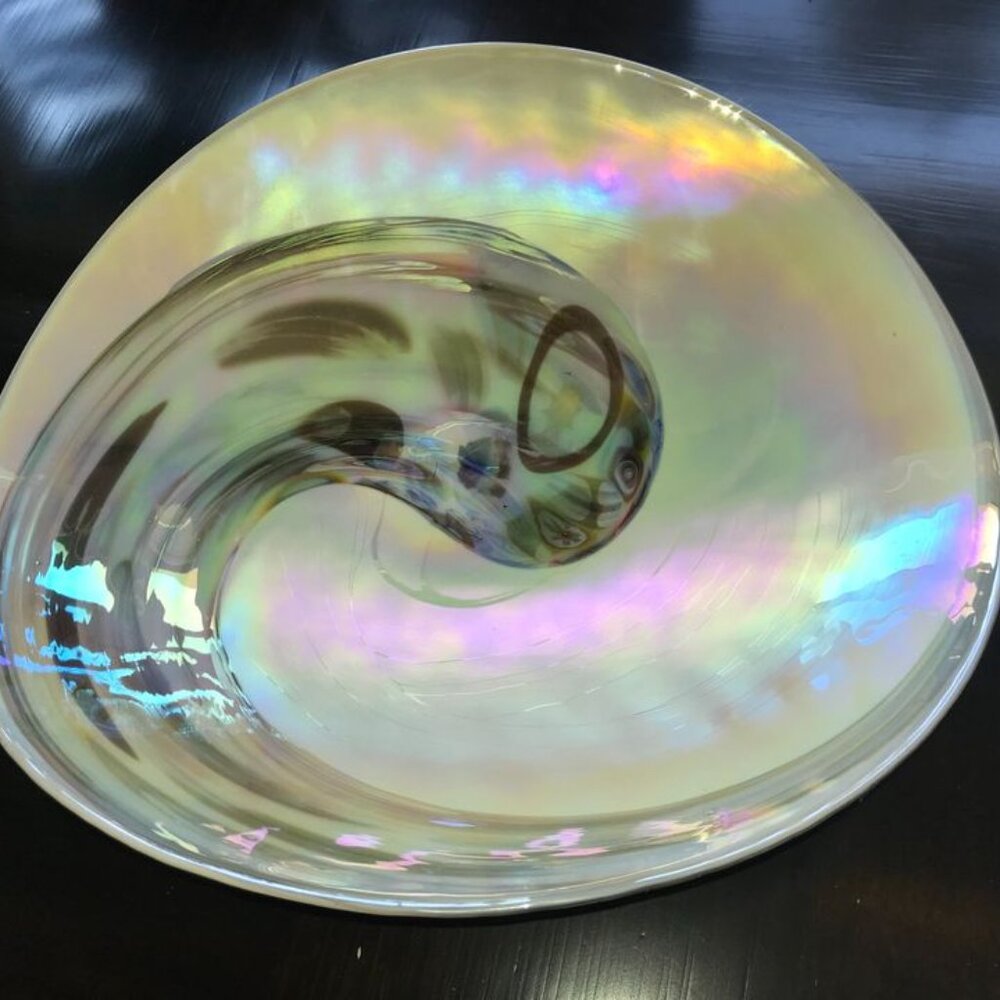 NEW Authentic Murano Italy Glass Centerpiece Bowl Platter Art Iridescent